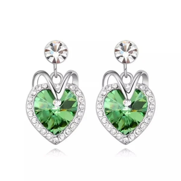 Cercei placati cu paladiu, cu cristal verde si zirconii