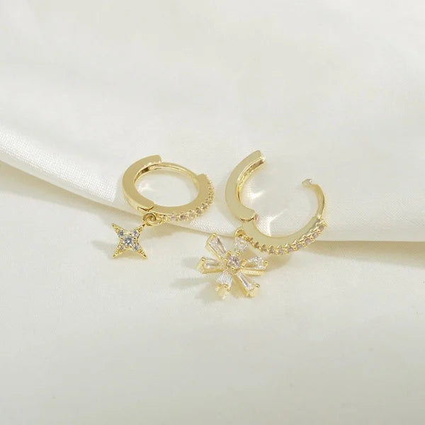 Set de 6 cercei placati cu aur cu cristale zirconii (pentru cartilajul urechii)