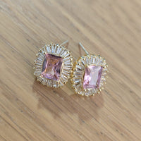 Cercei cu ace din argint, cristale zirconii si placare cu aur 14k