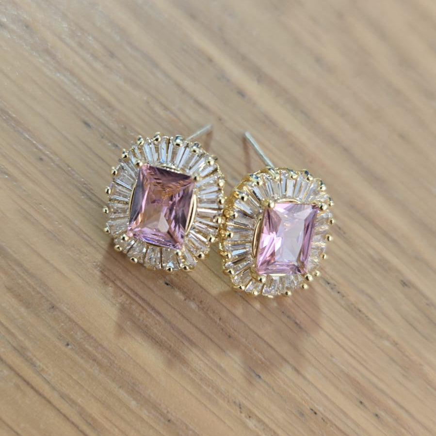 Cercei cu ace din argint, cristale zirconii si placare cu aur 14k