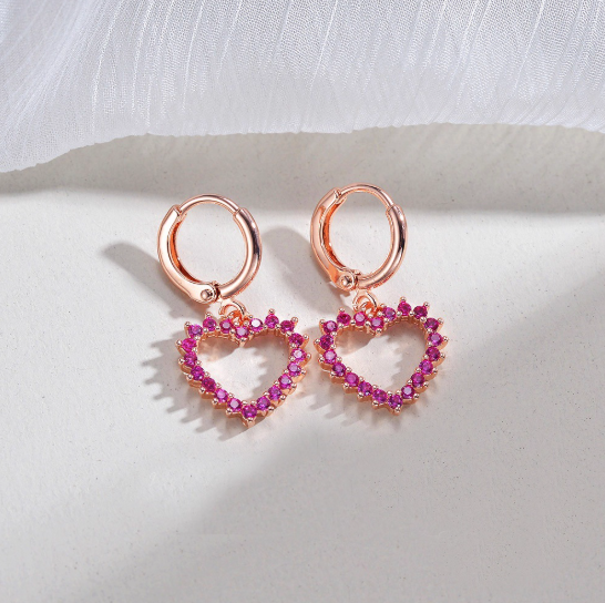 Cercei inima placati cu aur 14k si cristale zirconii