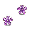 Cercei placati cu paladiu, cu flori din cristale zirconii mov si ace de argint 925