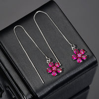 Cercei lungi cu flori de safir roz „Fleur Élégante”