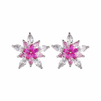 Cercei cu flori din cristale zirconii roz si ace de argint S925