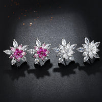 Cercei cu flori din cristale zirconii si ace de argint S925