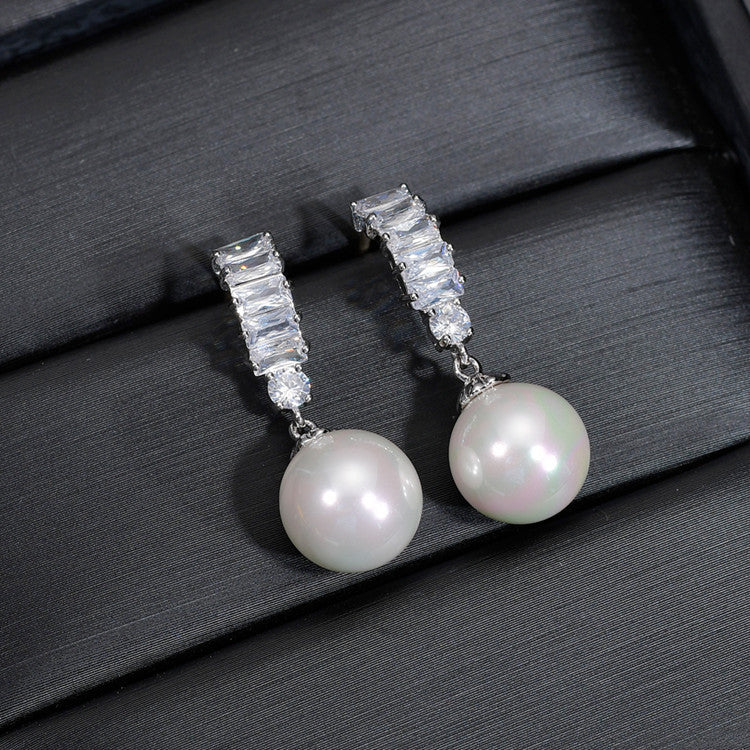 Cercei placati cu paladiu, cu ace de argint si perla din cristal