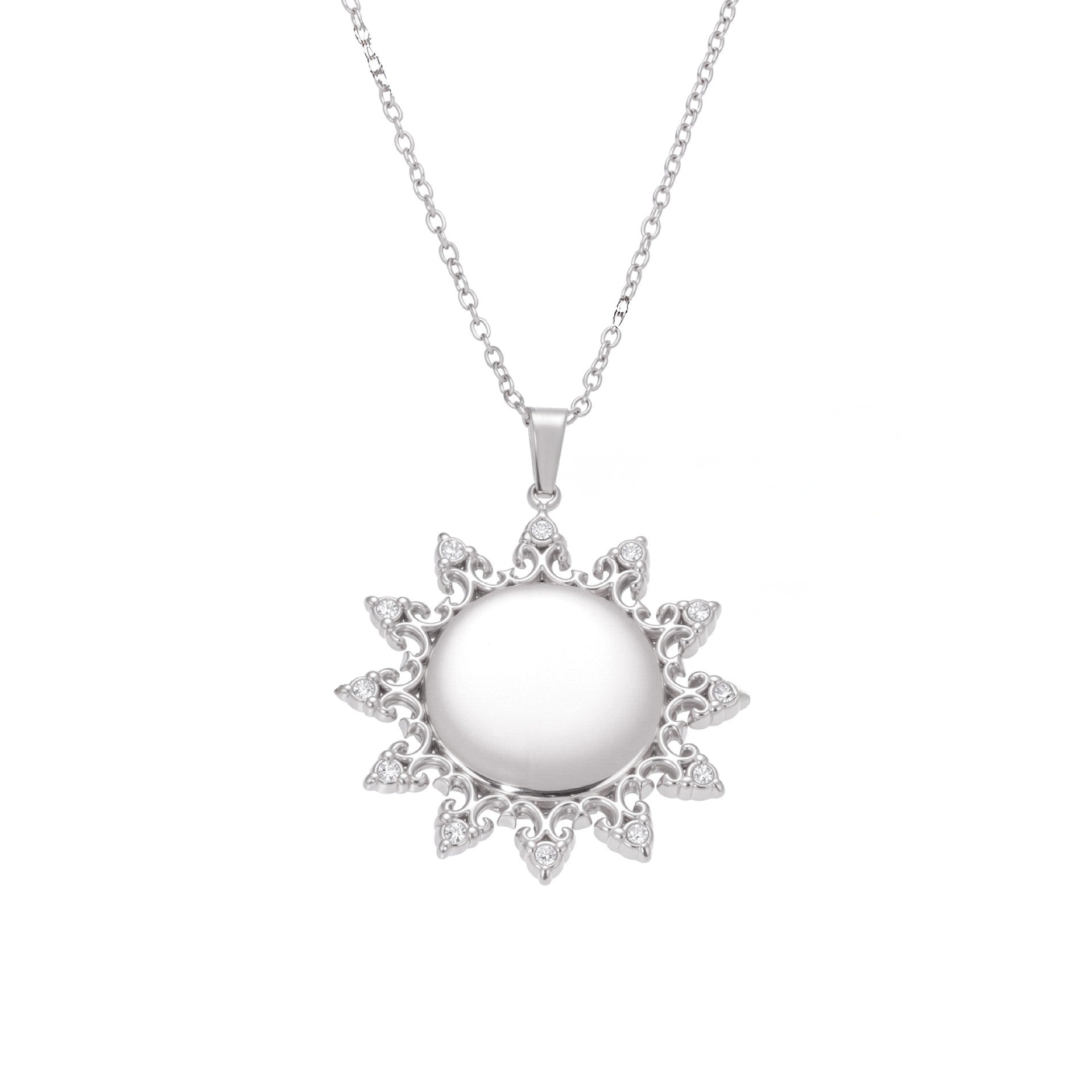 Colier placat cu aur 18K, pandantiv Soare cu detalii filigranate și cristale