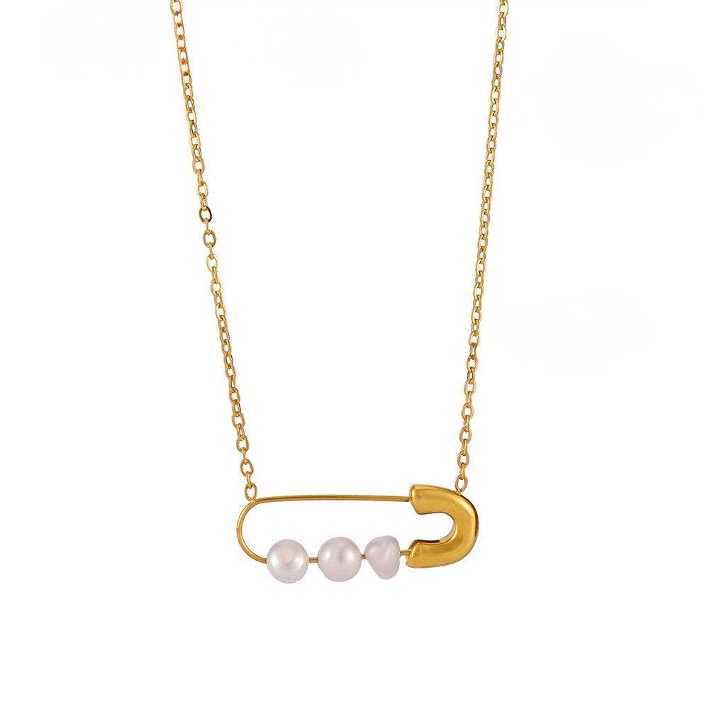 Colier placat cu aur 18K din oțel inoxidabil, cu perle de apă dulce