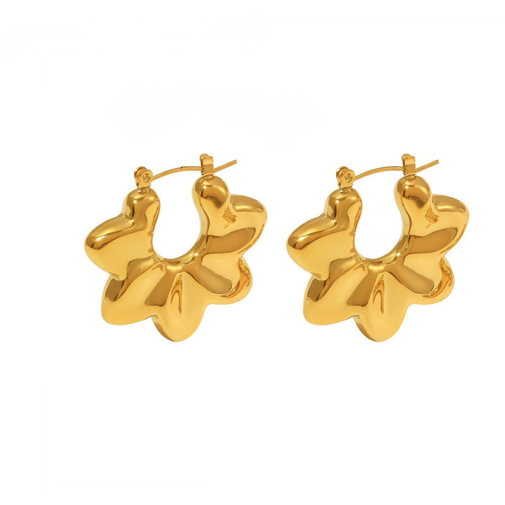 Cercei florali din otel inoxidabil placati cu aur 18K