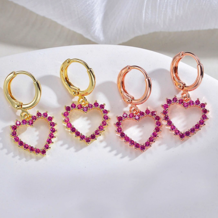 Cercei inima placati cu aur 14k si cristale zirconii