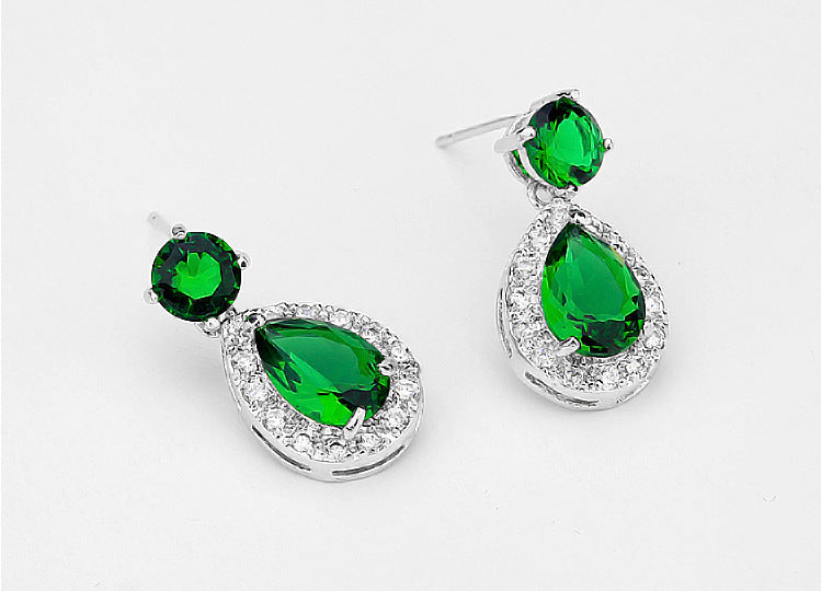 Cercei placati cu paladiu in forma de lacrima, cu zirconii AAA