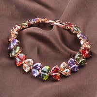 Bratara placata cu aur roz, cu cristale zirconii colorate si inchidere fixa