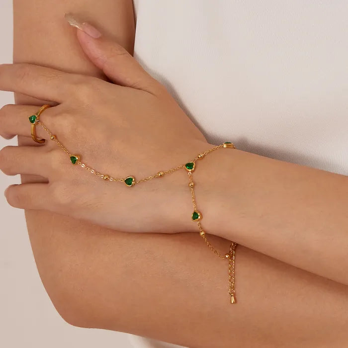 Bratara din otel inoxidabil placat cu aur 14k si cristale zirconii in forma de inima