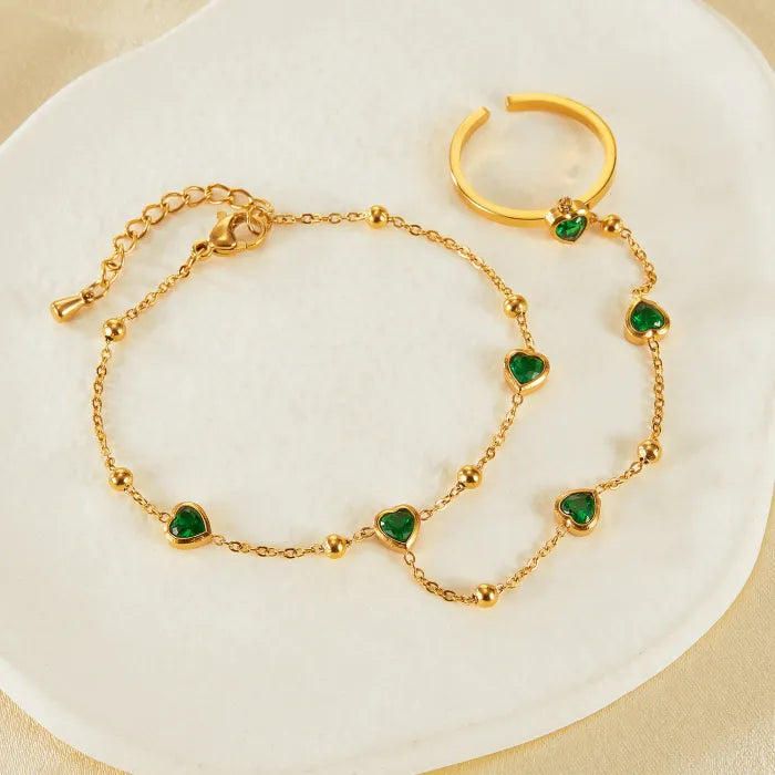 Bratara din otel inoxidabil placat cu aur 14k si cristale zirconii in forma de inima