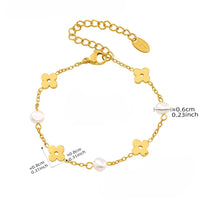 Bratara din otel inoxidabil placat cu aur 18K cu flori si perle de cultura