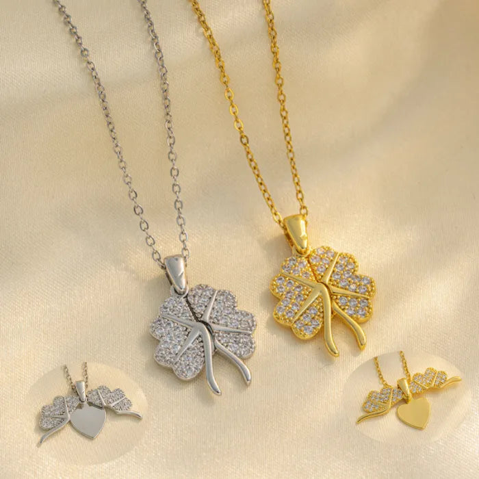 Colier placat cu aur 14k si pandantiv trifoi cu cristale zirconii
