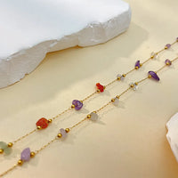Colier din oțel inoxidabil placat cu aur 18K și pietre naturale multicolore