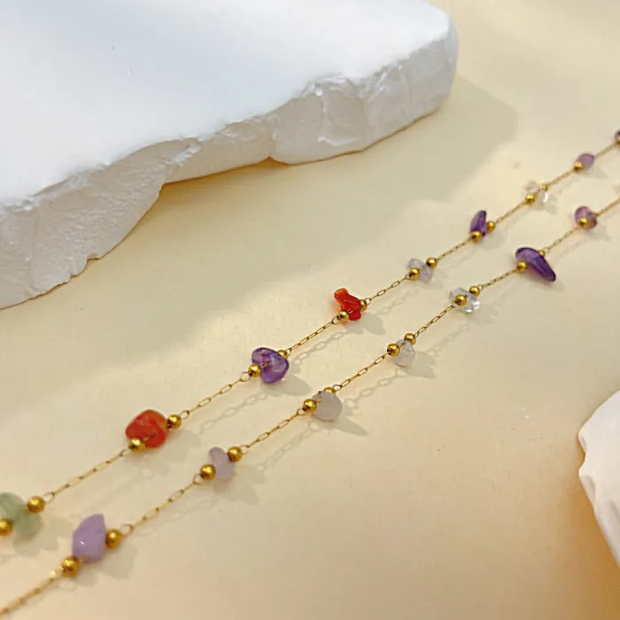 Colier din oțel inoxidabil placat cu aur 18K și pietre naturale multicolore