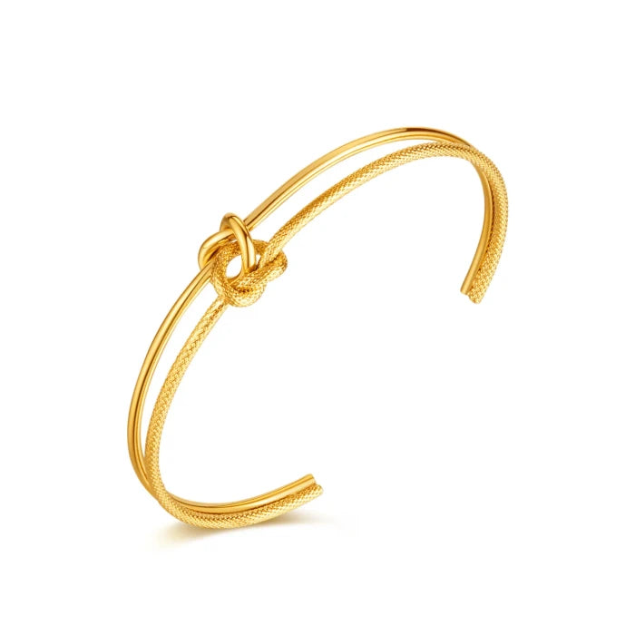 Brățară dublă din oțel inoxidabil placată cu aur 14k, cu nod in mijloc