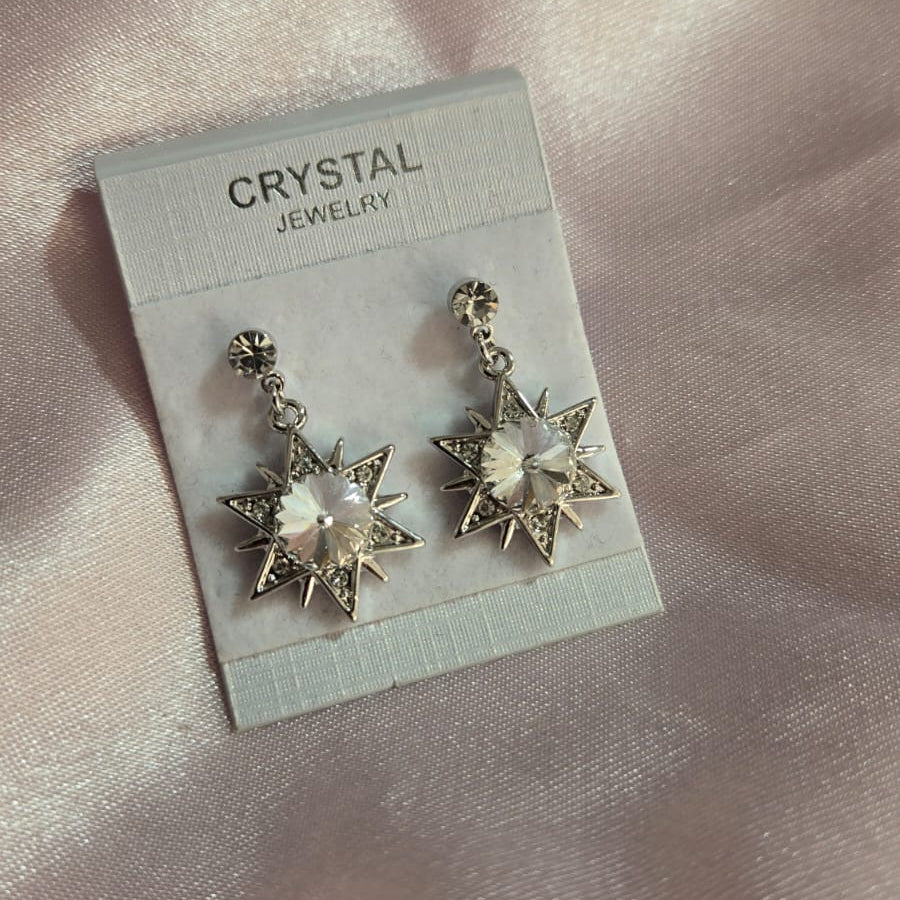 Cercei stea placati cu paladiu si cristale zirconii