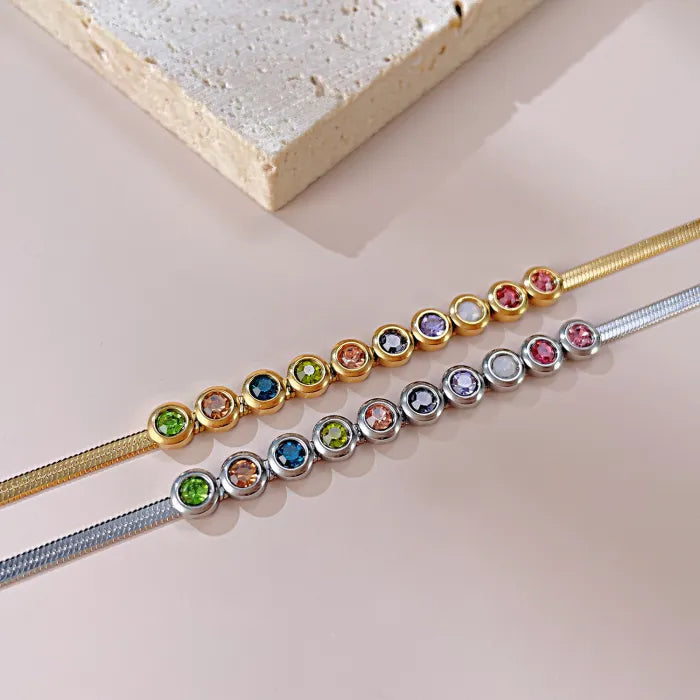 Bratara din otel inoxidabil decorata cu zirconii multicolore