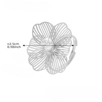 Inel ajustabil cu floare 3D din otel inoxidabil placat cu aur 18K