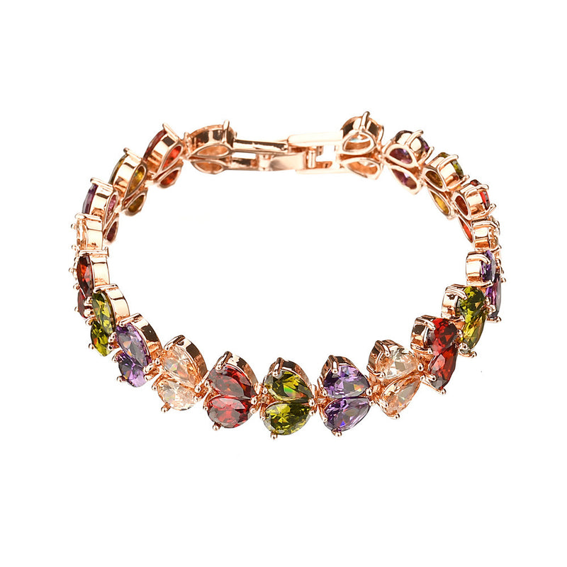 Bratara placata cu aur roz, cu cristale zirconii colorate si inchidere fixa