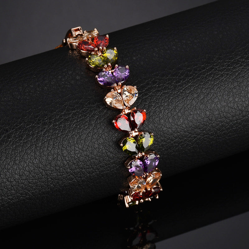 Bratara placata cu aur roz, cu cristale zirconii colorate si inchidere fixa