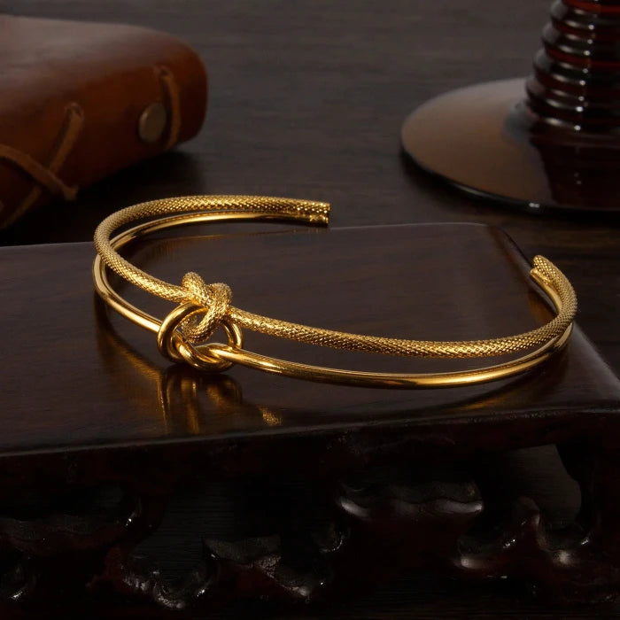 Brățară dublă din oțel inoxidabil placată cu aur 14k, cu nod in mijloc