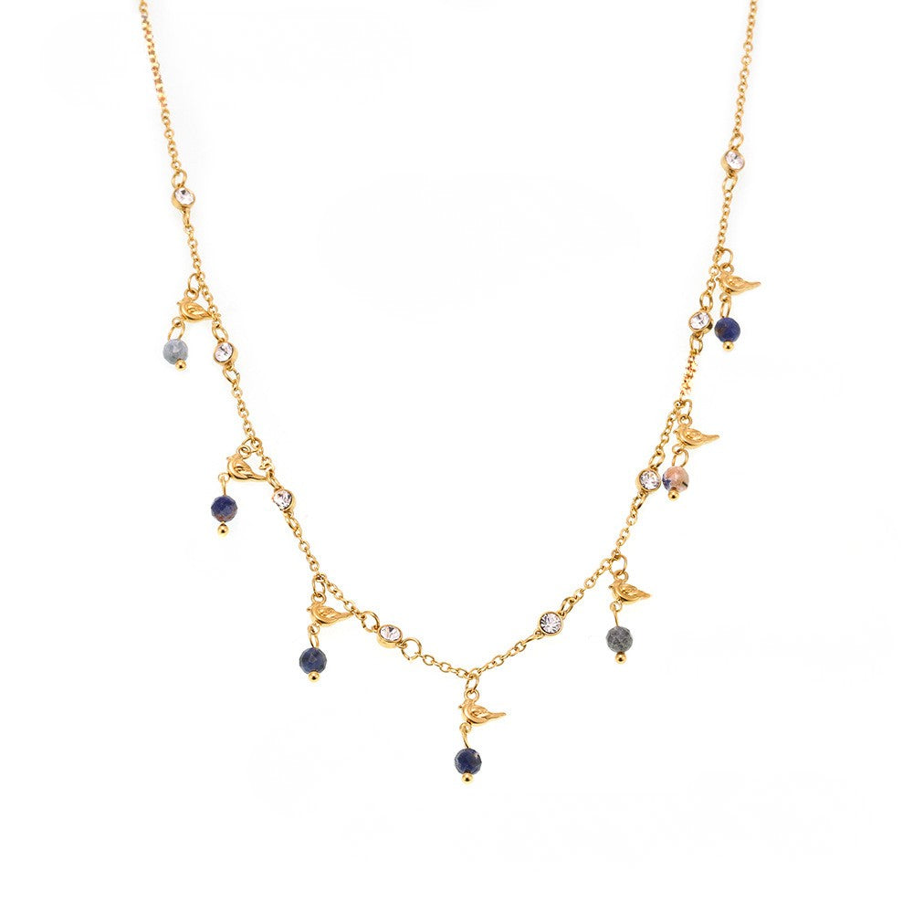 Colier din oțel inoxidabil cu cristale și charmuri miniaturale