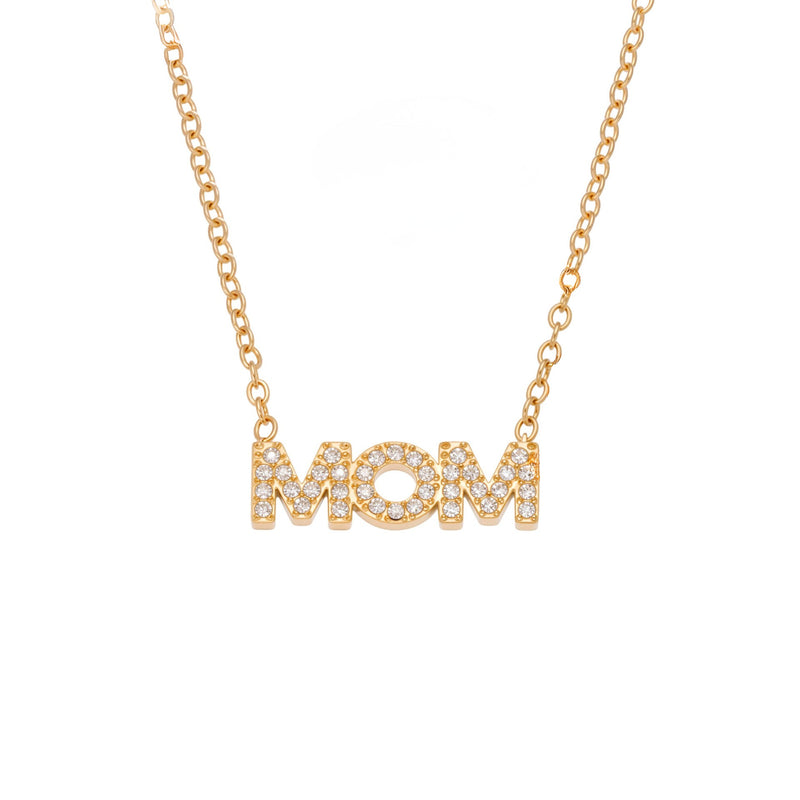 Colier placat cu aur 18K, cu pandantiv „MOM” decorat cu zirconii