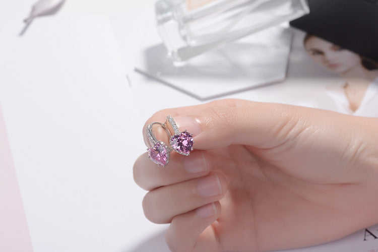 Cercei inima placati cu paladiu si cristale zirconii