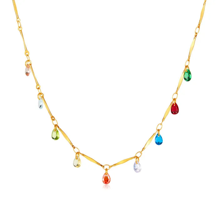 Colier din otel inoxidabil placat cu aur 18K cu zirconii colorate