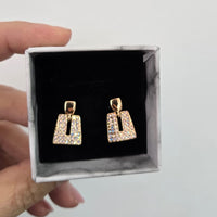 Cercei din otel inoxidabil placati cu aur 14k si cristale zirconii multicolore