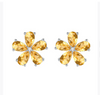 Cercei placati cu paladiu, cu flori din cristale zirconii galbene si ace de argint 925