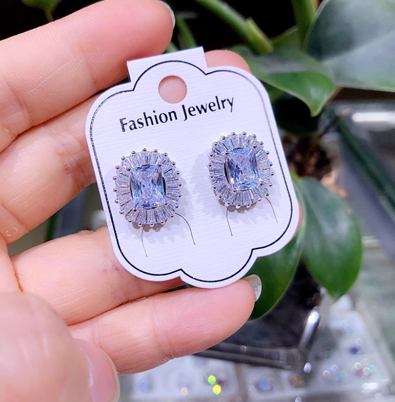 Cercei din otel inoxidabil cu ace din argint S925 si cristale zirconii