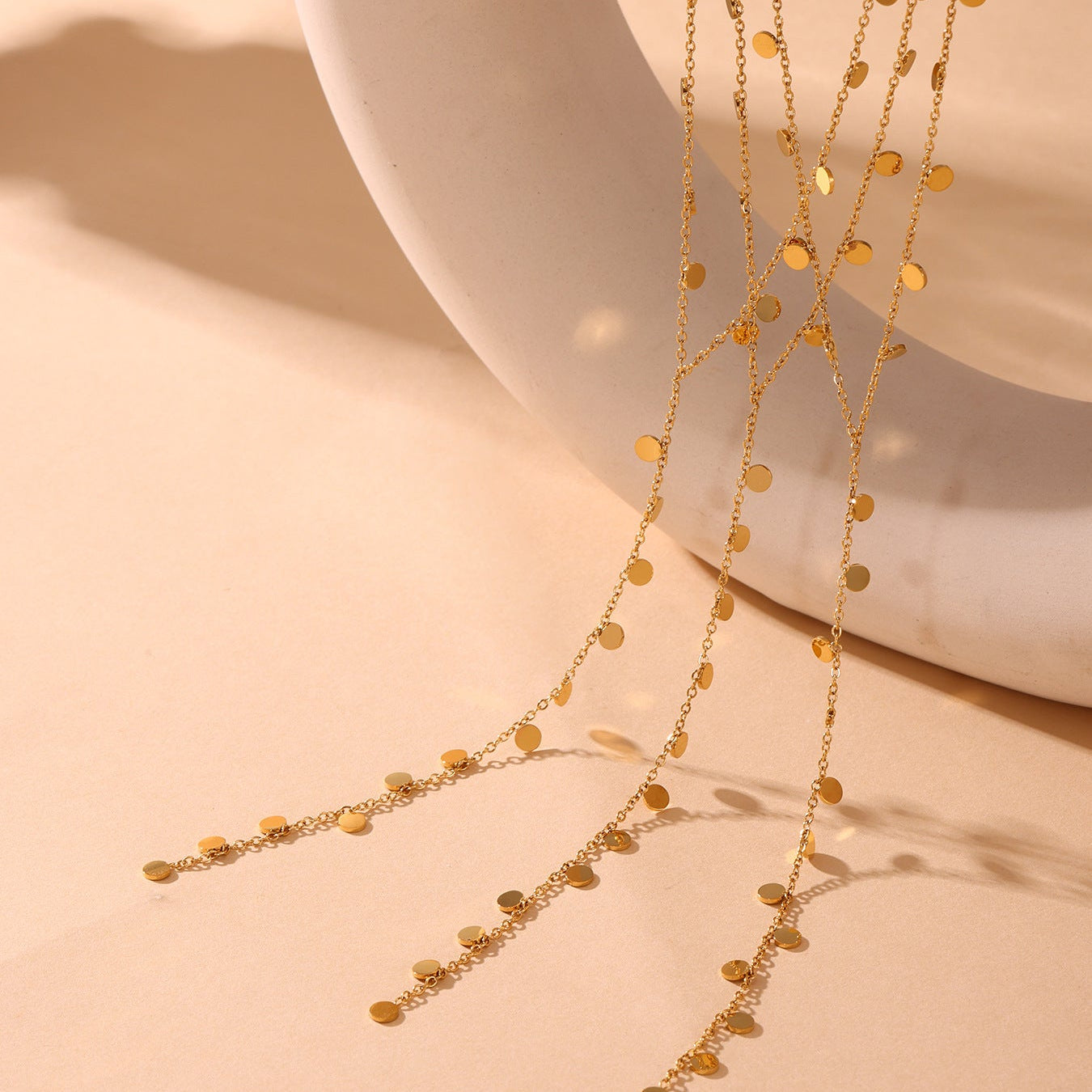 Colier cu banuti din oțel inoxidabil placat cu aur 18K