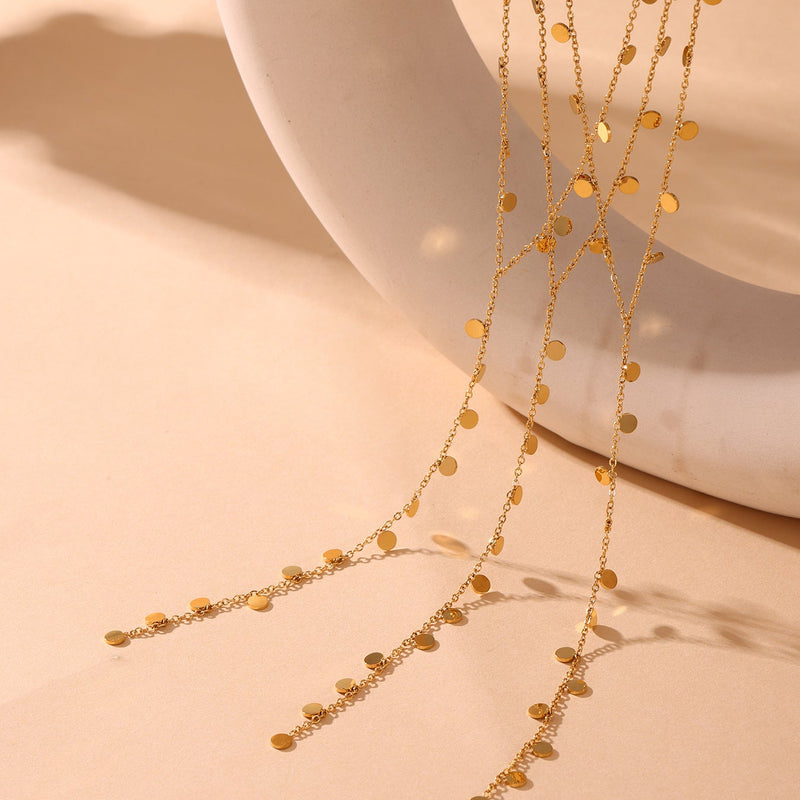 Colier cu banuti din oțel inoxidabil placat cu aur 18K