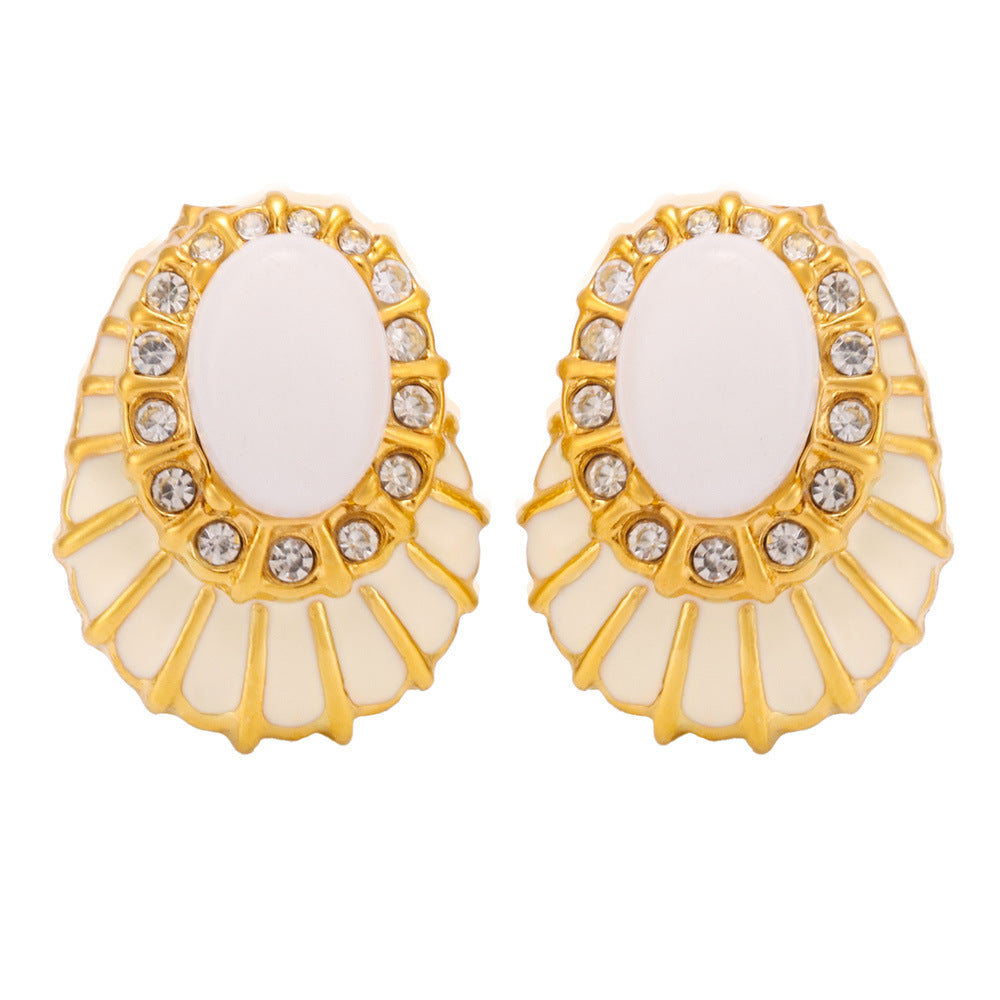 Cercei „Fleur de Lys" din oțel inoxidabil placați cu aur 18K