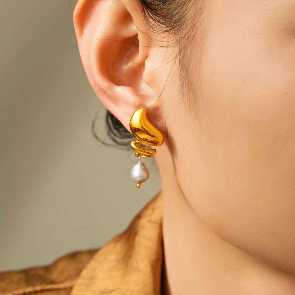 Cercei din otel inoxidabil in forma de spirala din aur 18K