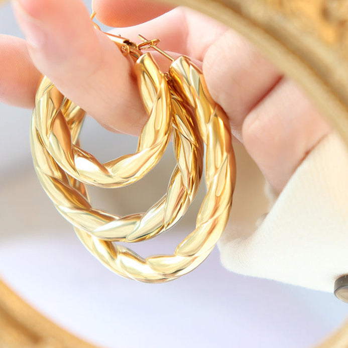 Cercei geometrici din oțel inoxidabil placat cu aur 18K