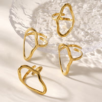 Inel cu cerc asimetric din oțel inoxidabil placat cu aur 18K