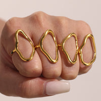 Inel cu cerc asimetric din oțel inoxidabil placat cu aur 18K