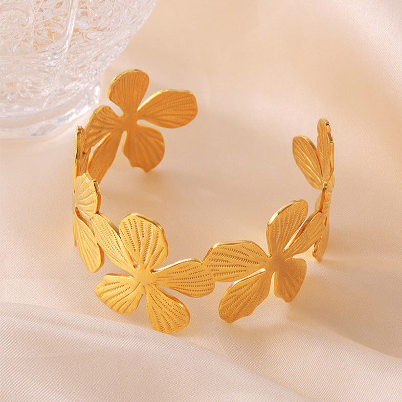 Bratara florala din otel inoxidabil placata cu aur 18K