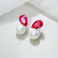 Cercei din otel inoxidabil cu perle din cristal si cristale zirconii