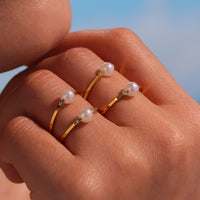 Inel din otel inoxidabil placat cu aur 18K cu perla de apa dulce