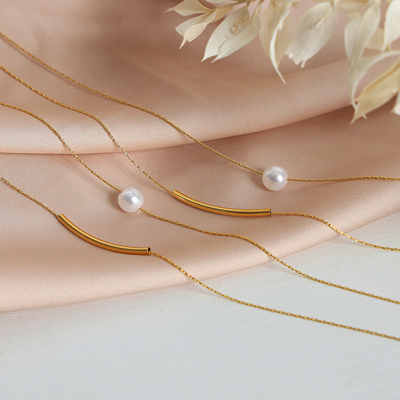 Colier dublu strat din oțel inoxidabil cu pandantiv perla