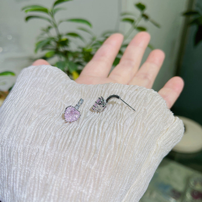 Cercei inima placati cu paladiu si cristale zirconii AAA