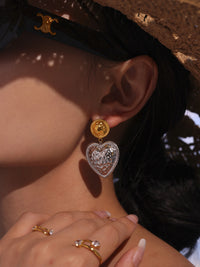 Cercei din oțel inoxidabil placat cu aur 18K cu inimi texturate