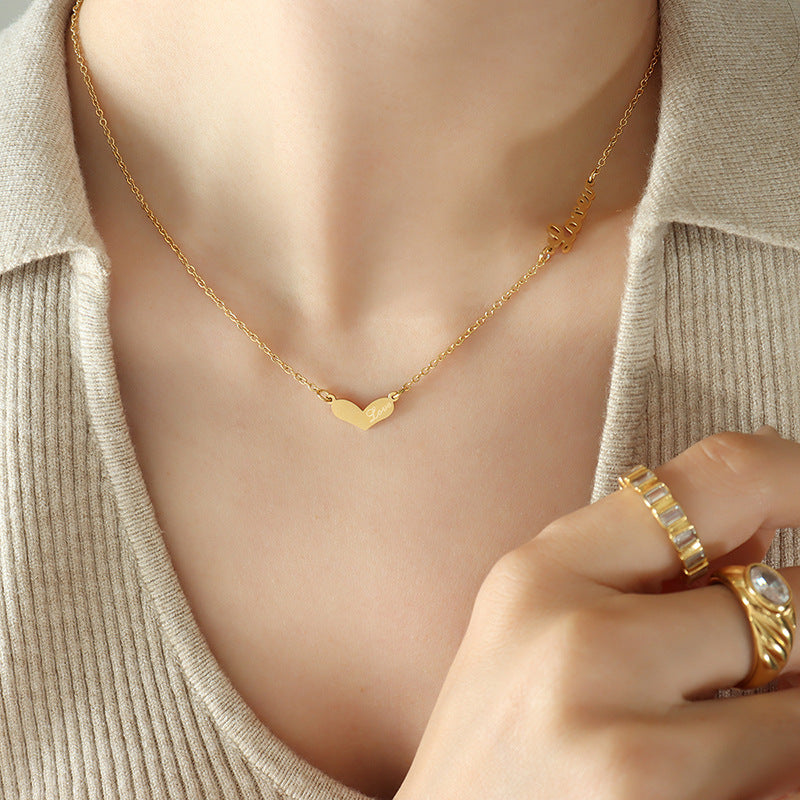 Colier cu pandantiv inima din otel inoxidabil placat cu aur 18K